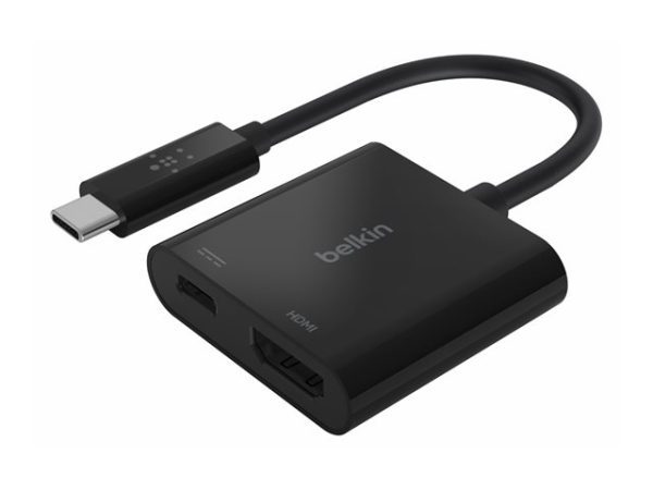 Belkin USBBelkin USB-C to HDMI + Charge Adapter - Adaptador de vídeo - 24 pin USB-C macho a HDMI, USB-C (solo alimentación) hembra
